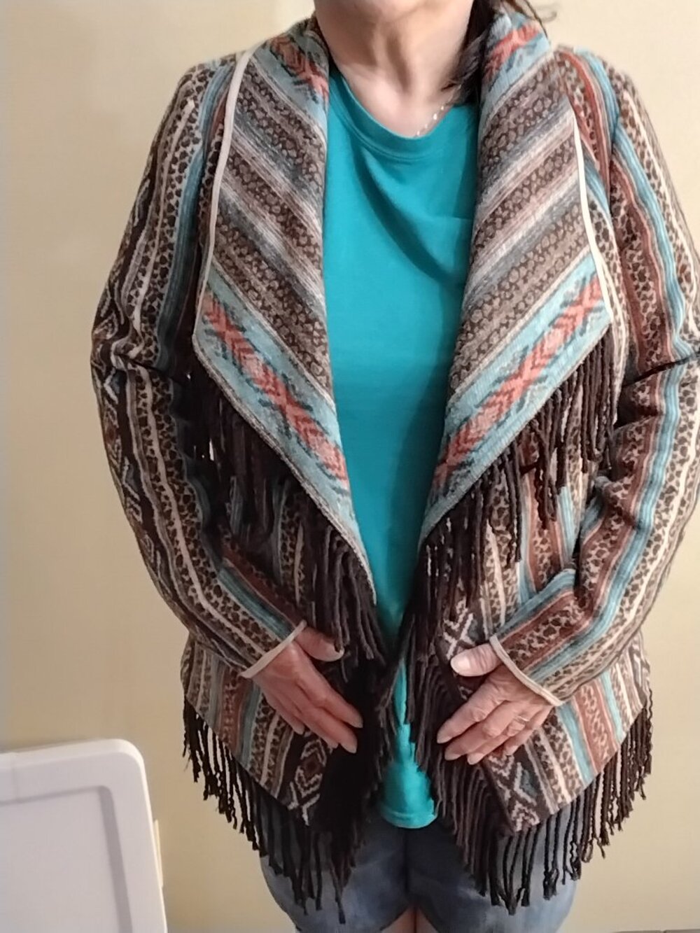 Powder River Outfitters Western Aztec Fringe Jacket - Size M - EUC